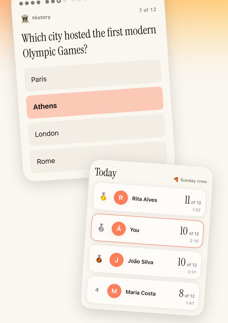 A quiz question about the first modern Olympic Games, and the group's board for the day.